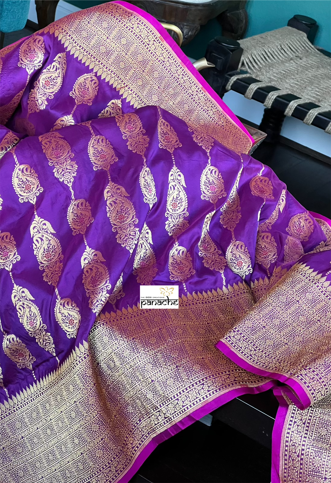 Pure Silk Katan Banarasi- Purple Antique Zari