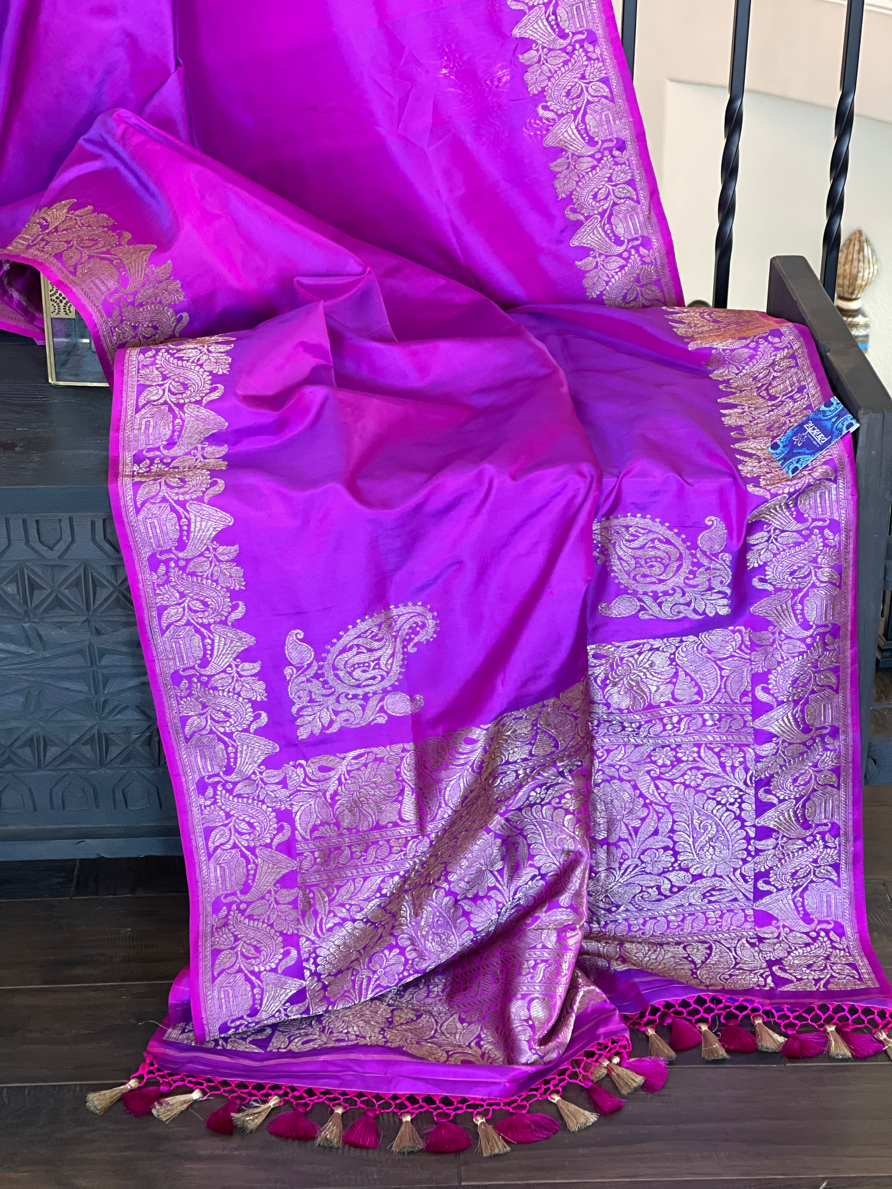 Pure Silk Gramaphone Banarasi - Magenta Purple Antique Zari