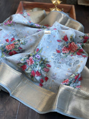Mulmul Banarasi Floral - Grey Multi color