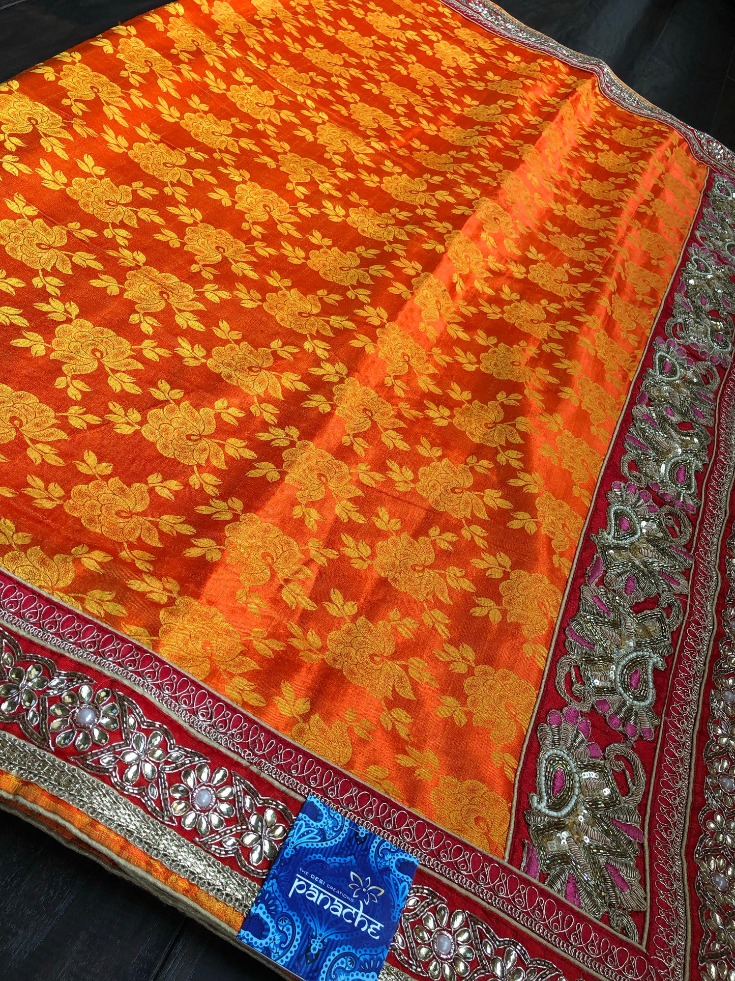 Designer Saree - Soft Silk Benarasi Orange Tanchoi