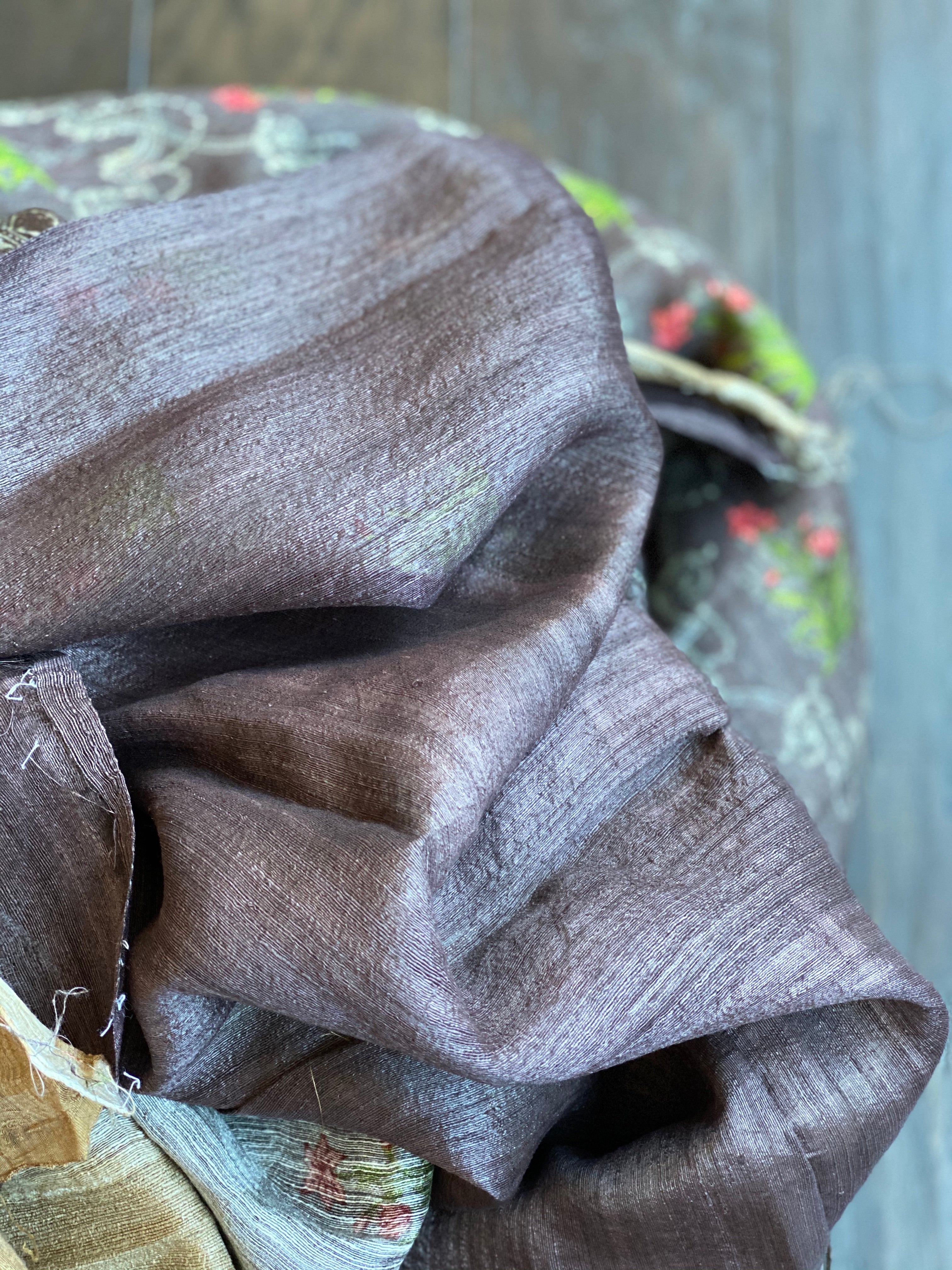 Pure Gicha Tussar Silk - Mauve  Brown Digital Printed