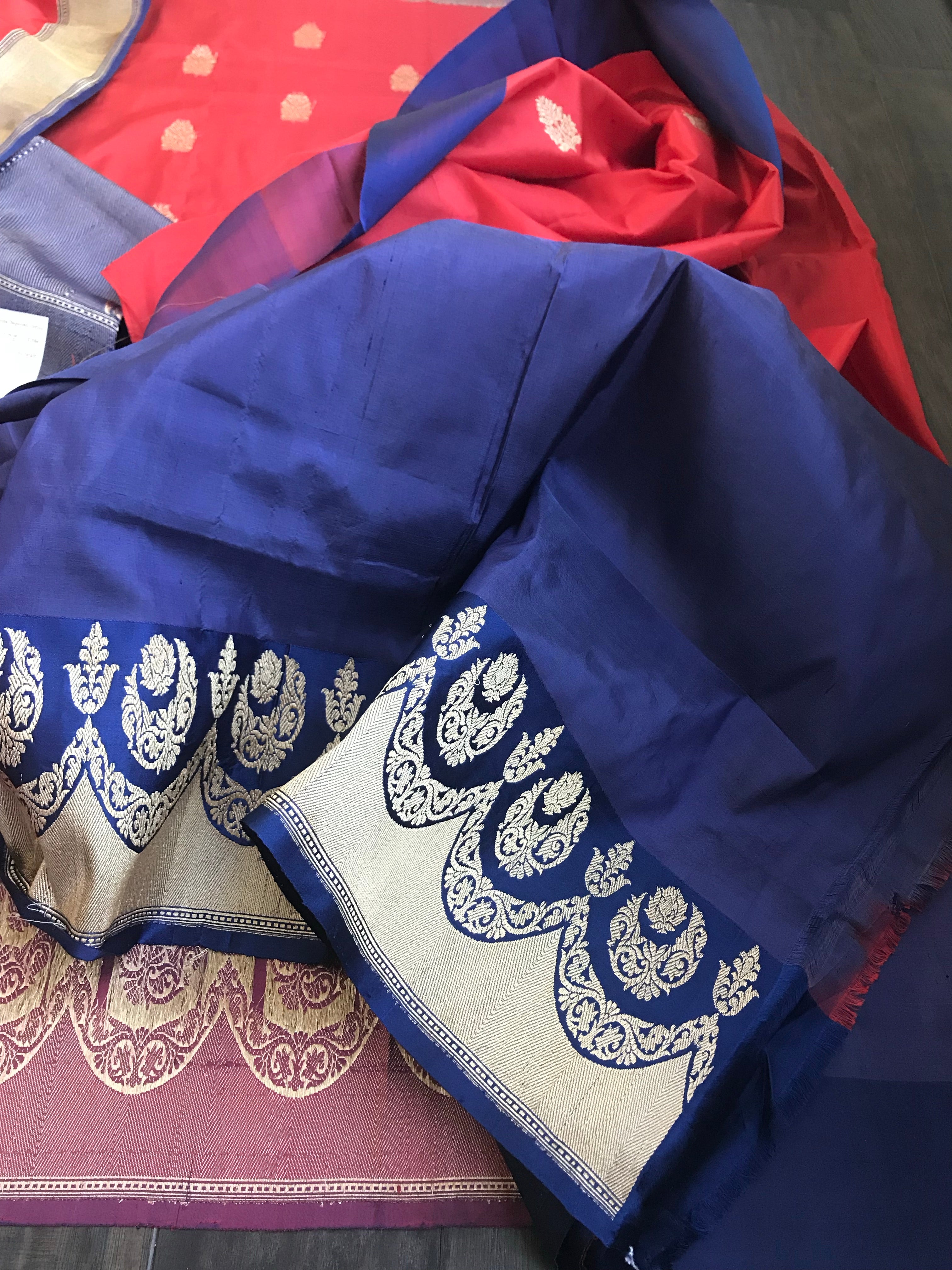Katan Silk Banarasi - Red Blue