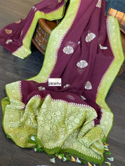 Khaddi Georgette Banarasi - Maroon Mehendi Green Kadwa