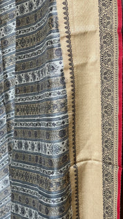Muga Silk - Beige Black Printed