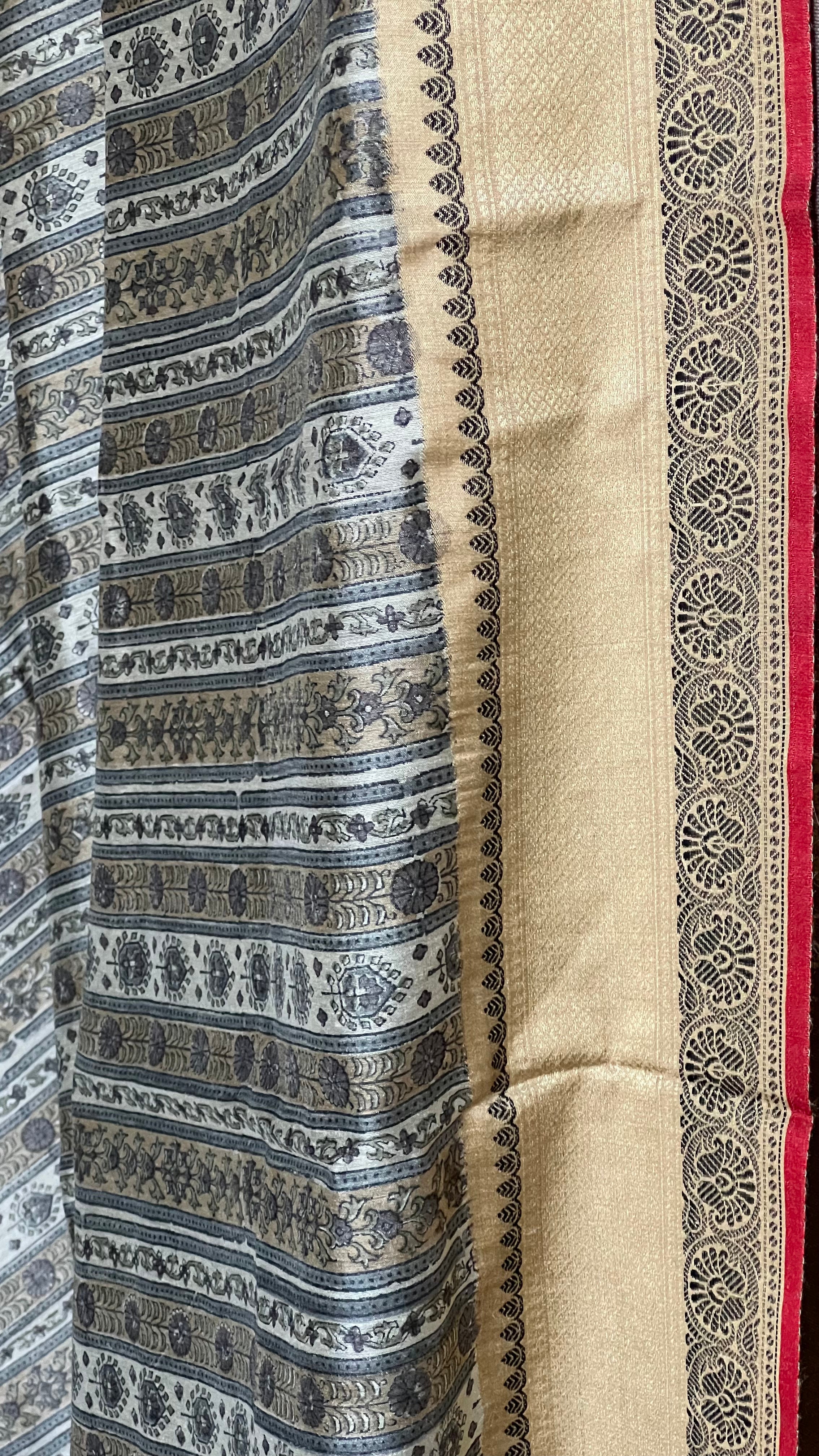 Muga Silk - Beige Black Printed