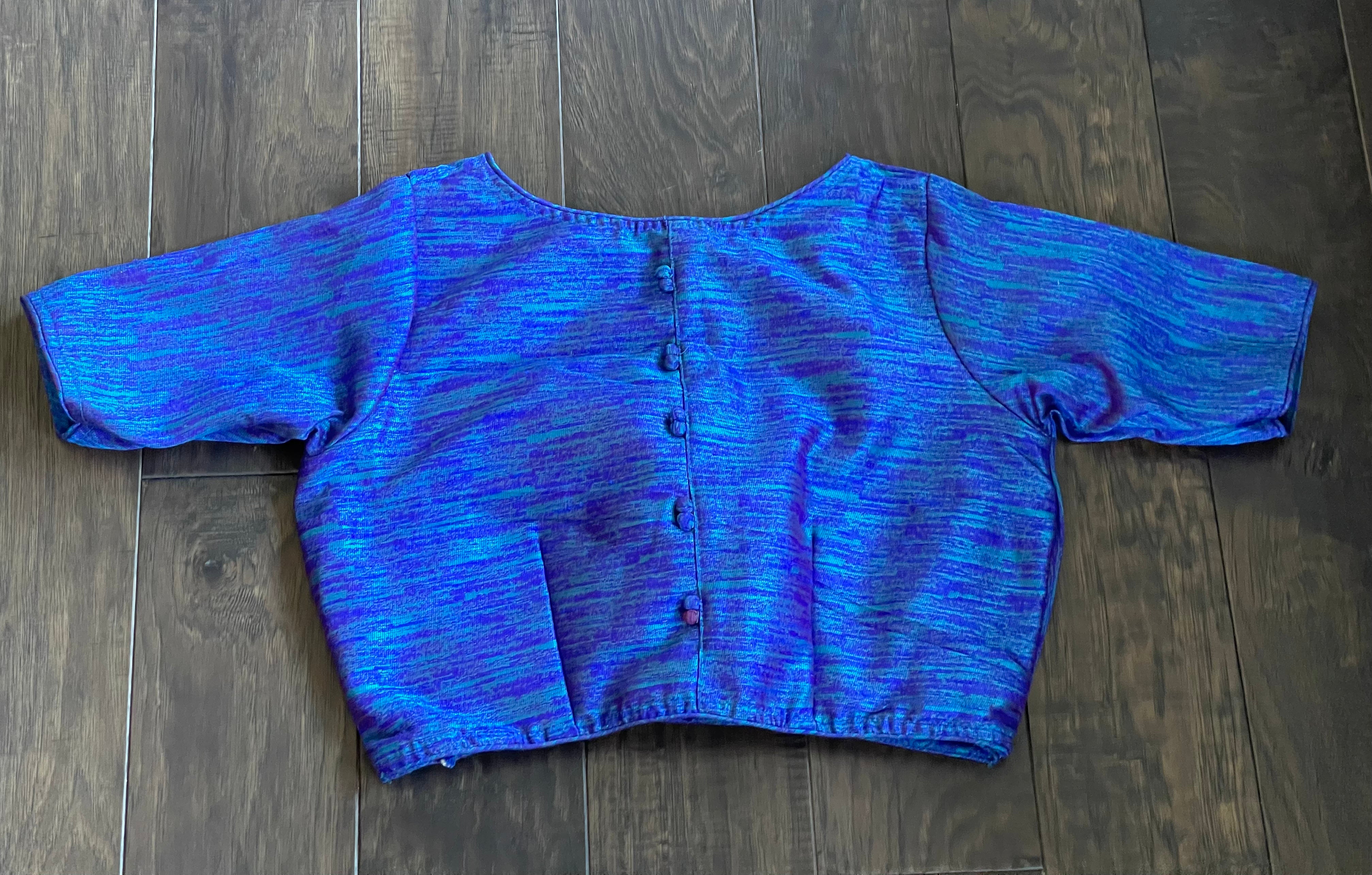 Designer Blouse - Firozi Blue Raw Silk
