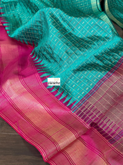 Pure Raw Silk - Sea Green Magenta Checkered