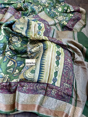 Muga Silk Kalamkari Banarasi- Green