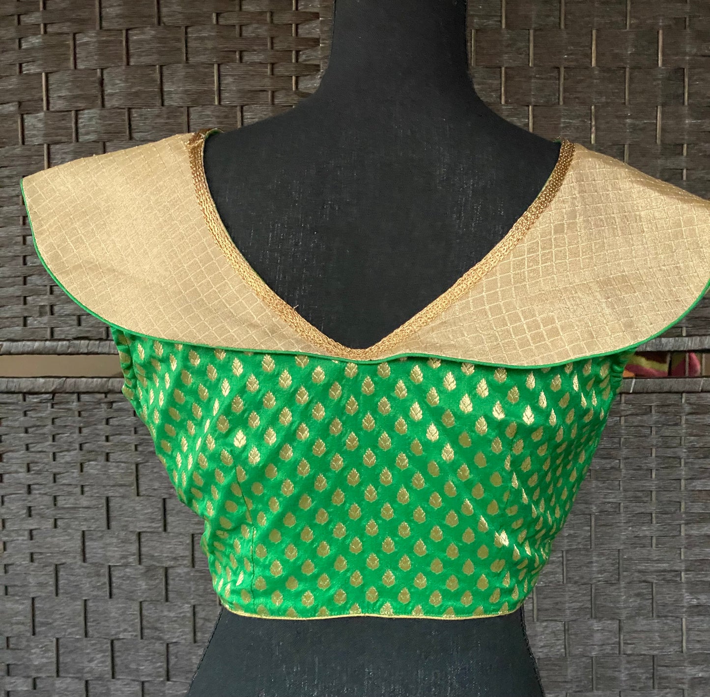 Designer Blouse - Green Brocade Collar