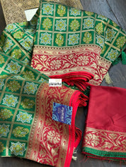 Soft Silk Banarasi - Green Red Woven