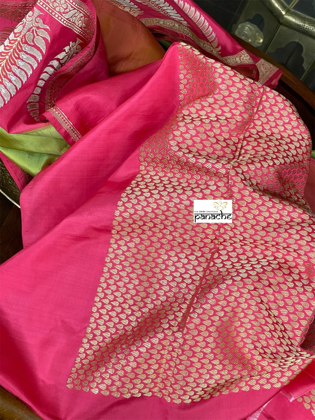 Pure Silk Katan Banarasi - Pista Green Pink
