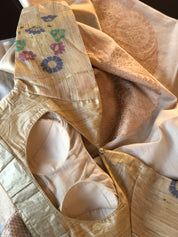 Designer Blouse - Raw Silk Beige Meenakari