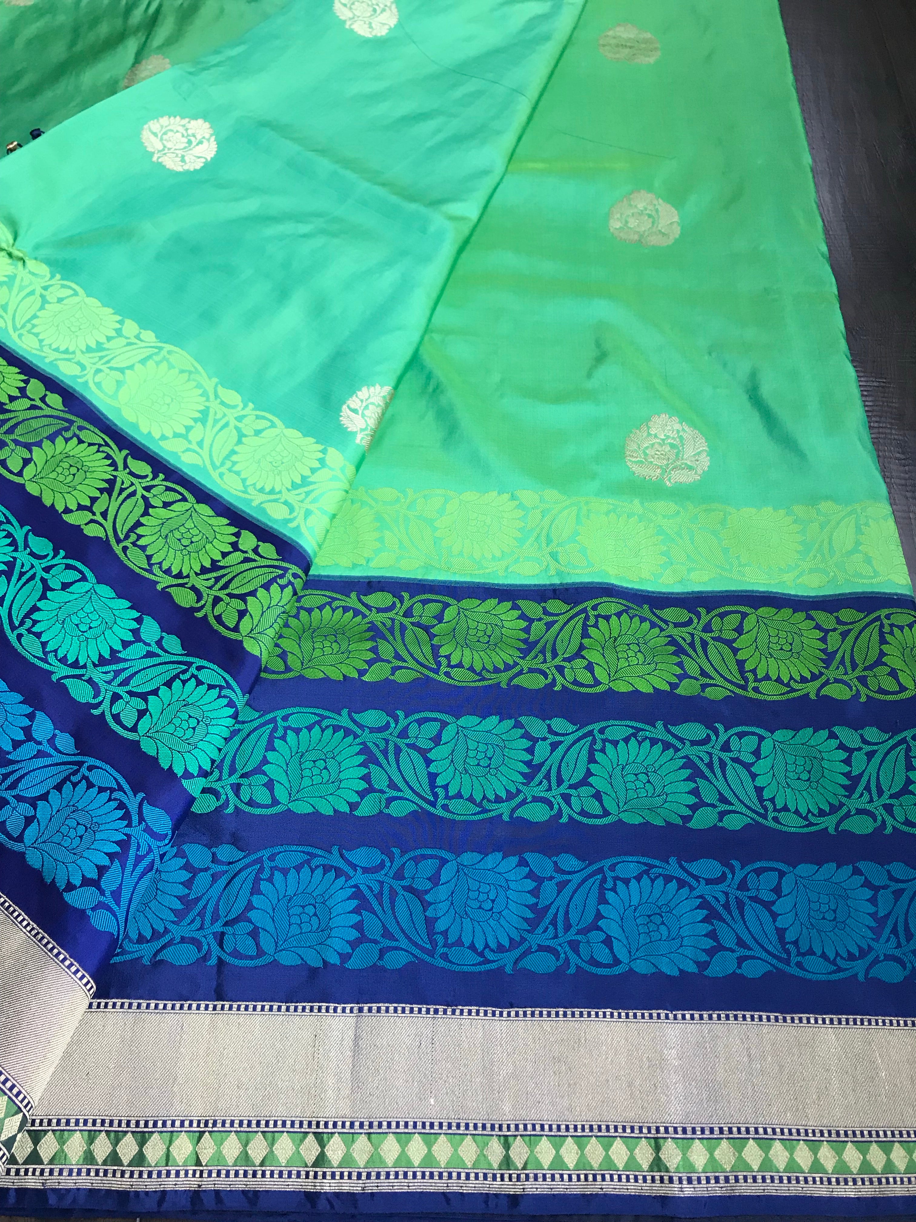 Katan Silk Banarasi - Green Blue Dual Shaded