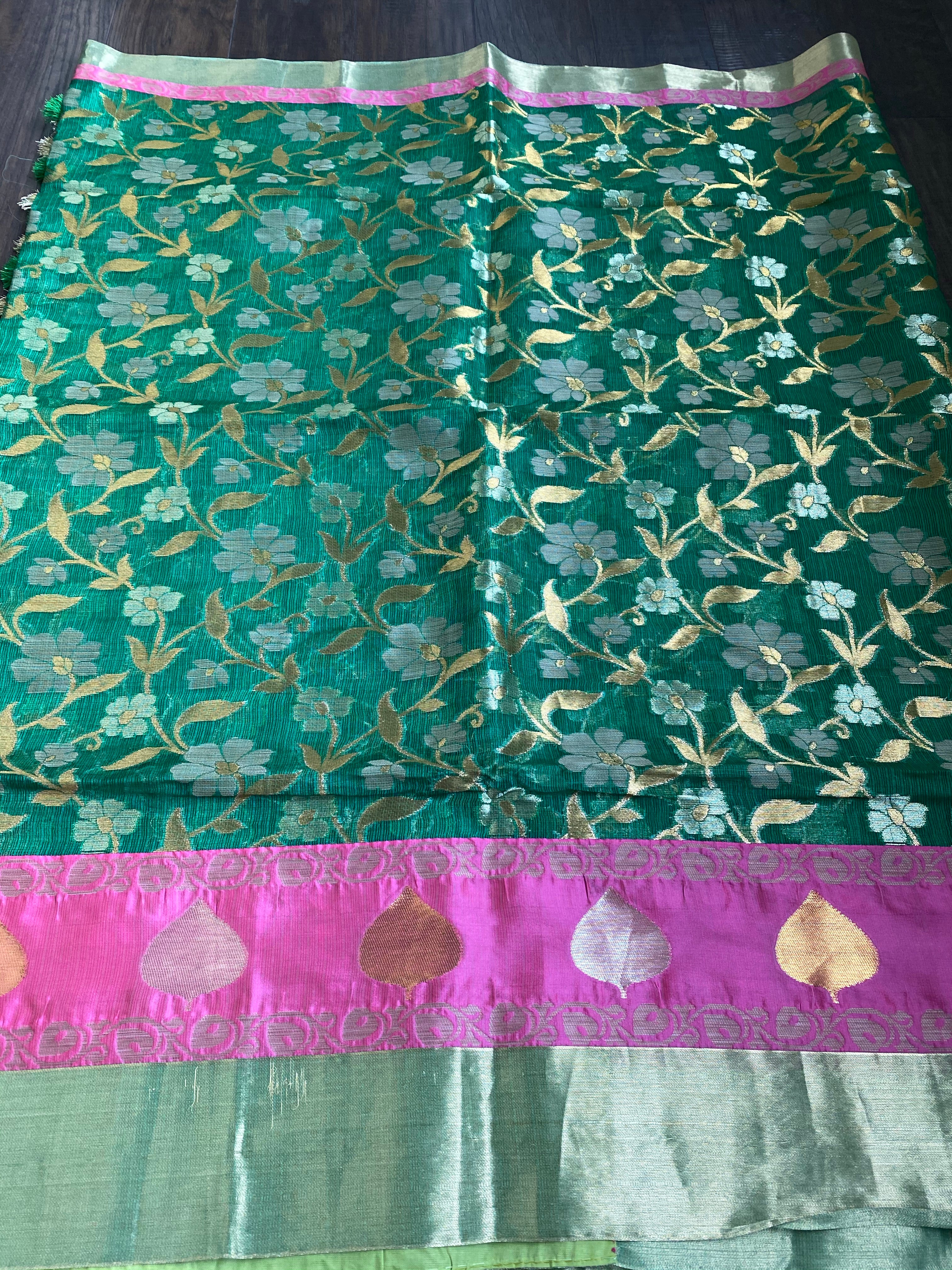 Kota Silk Jangla - Green Pink