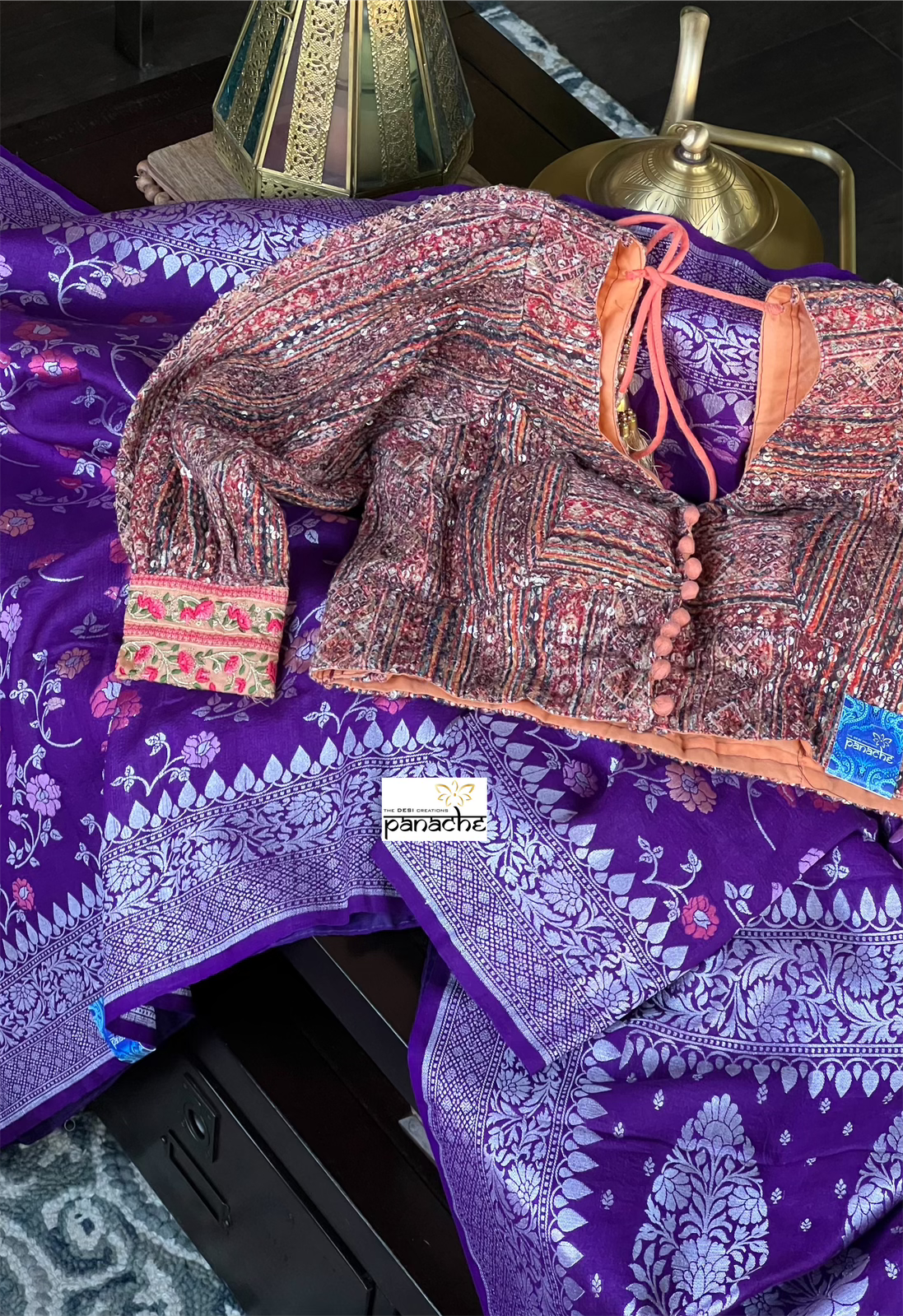 Khaddi Tussar Banarasi - Purple Meenakari