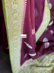 Khaddi Georgette Banarasi - Maroon Mehendi Green Kadwa