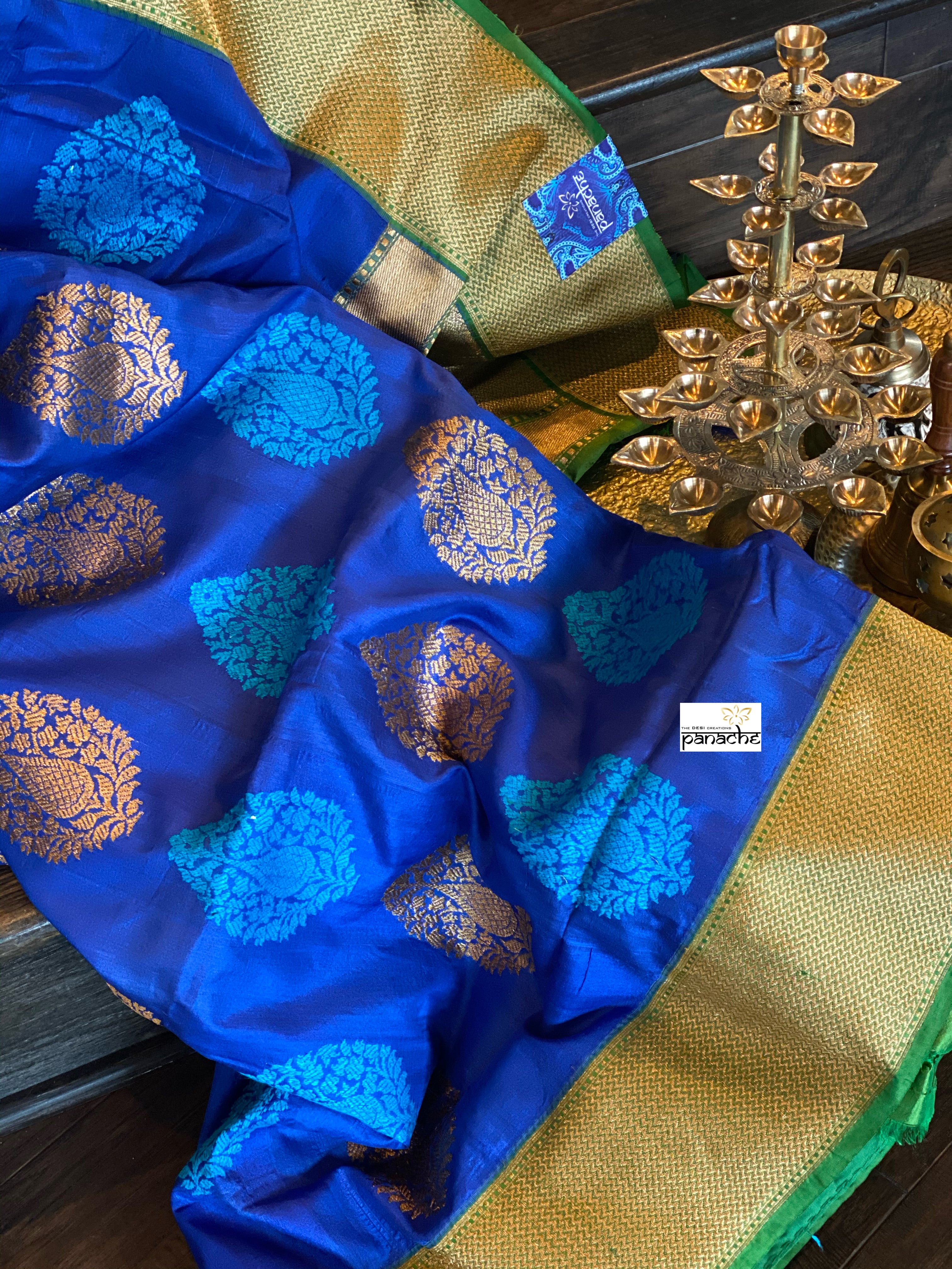 Pure Tassur Silk Banarasi - Royal Blue Green