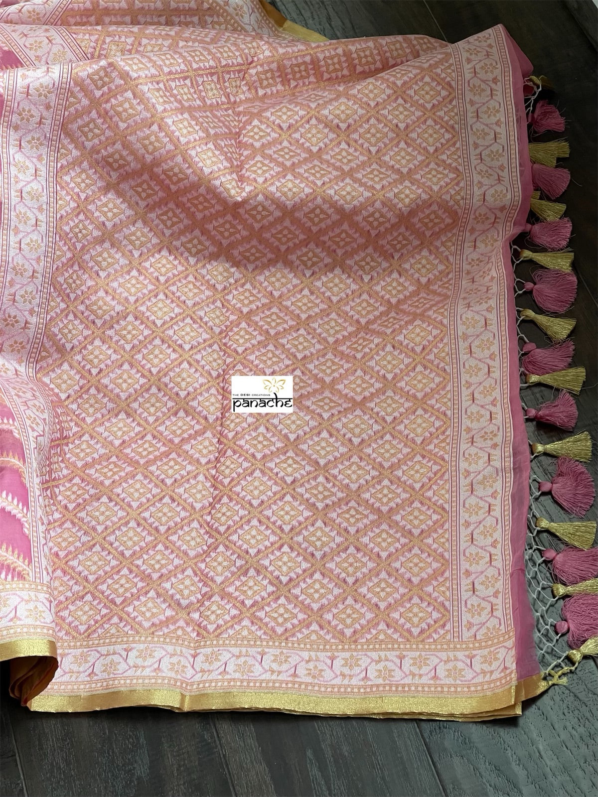 Kora Cotton Chanderi Banarasi - Pink Paithani Border
