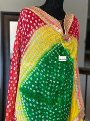 Bandhej Dupatta - Yellow Green Red