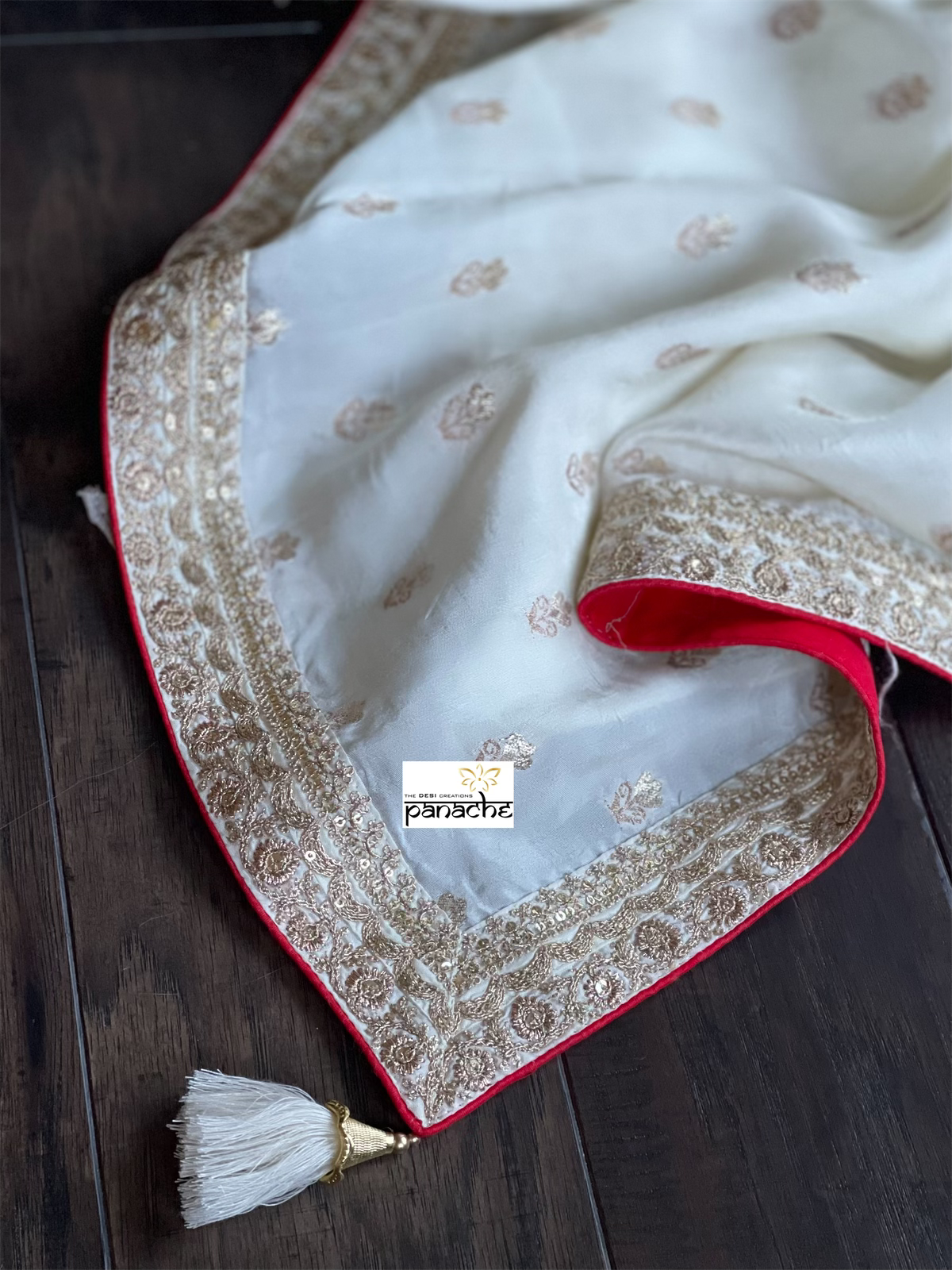 Designer Soft Silk - Off-White Cream Gold Zari