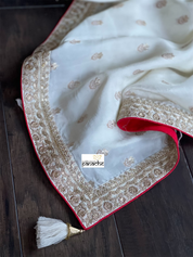 Designer Soft Silk - Off-White Cream Gold Zari