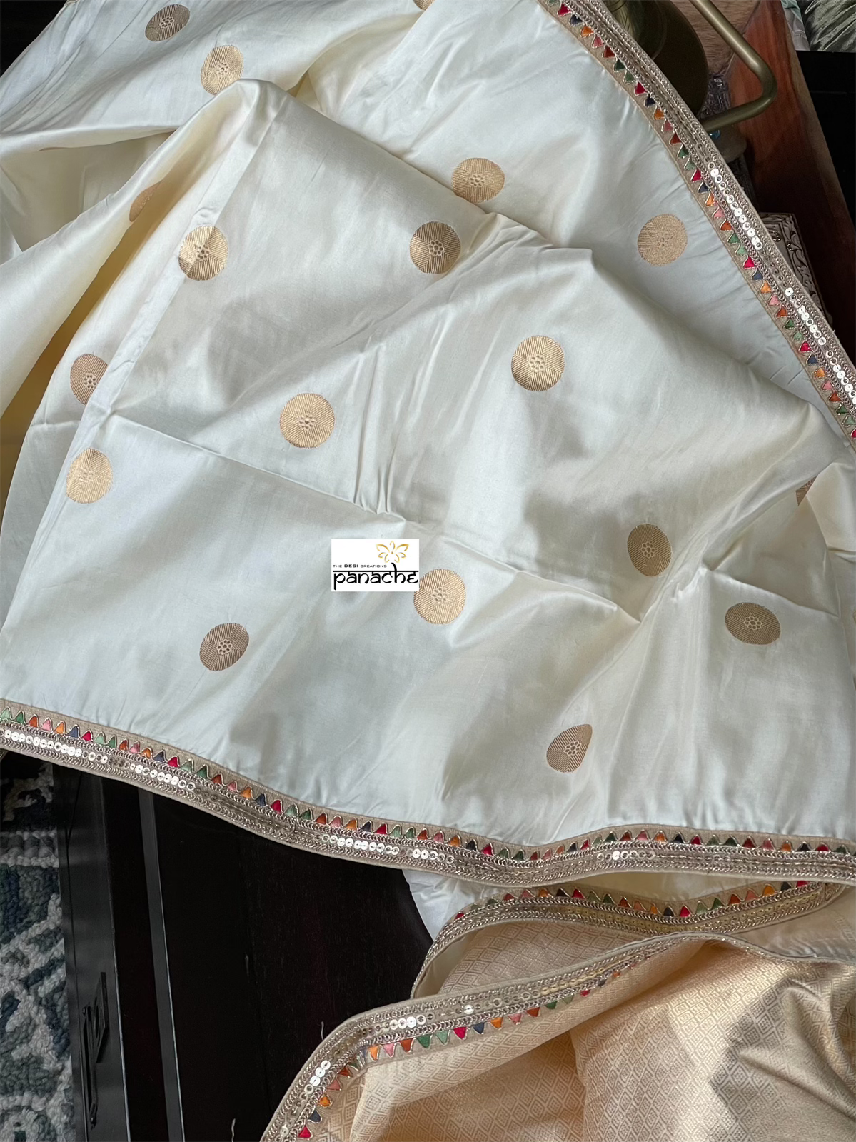 Designer Pure Silk Banarasi- Ivory Kadwa Weave