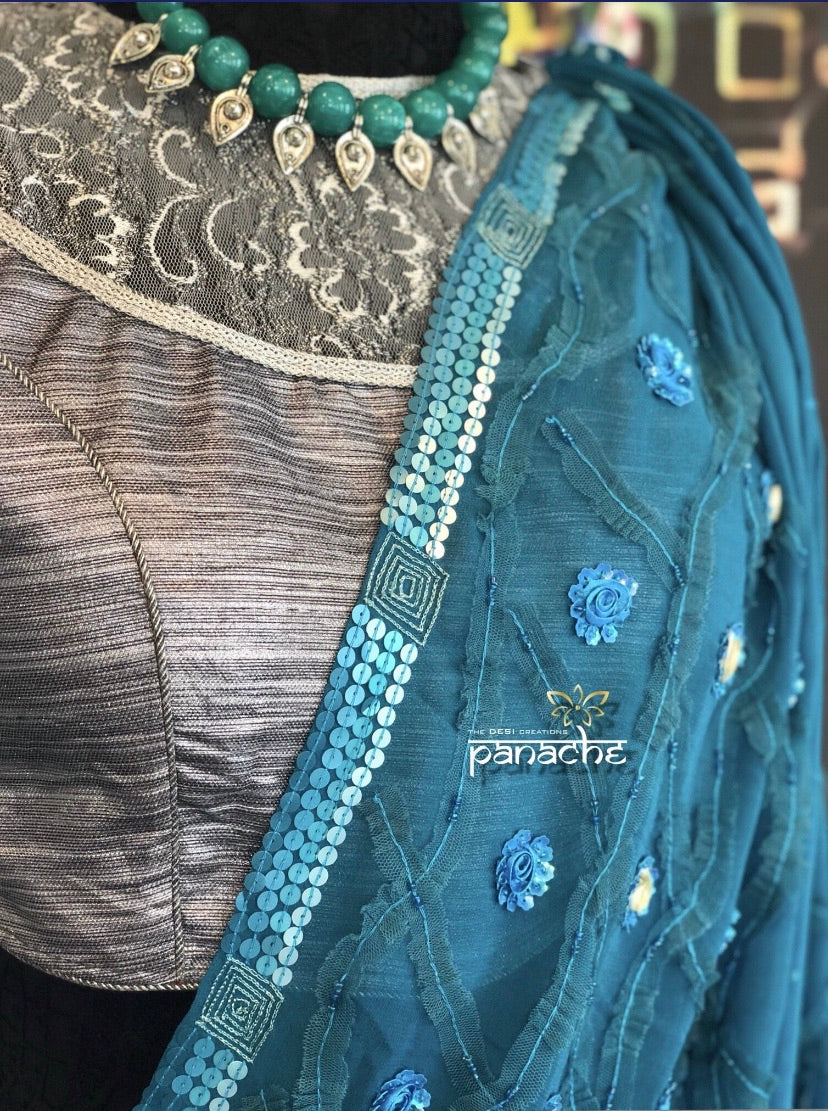 Designer Blouse - Silver Brocade