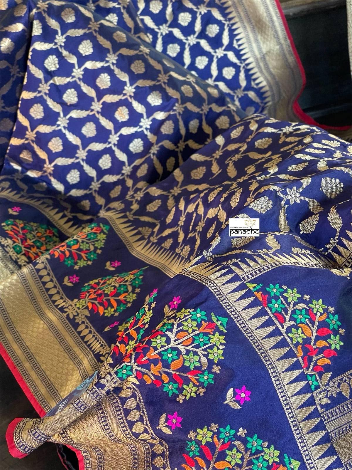 Soft Silk Banarasi - Navy Blue Antique Golden Zari
