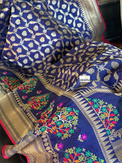 Soft Silk Banarasi - Navy Blue Antique Golden Zari