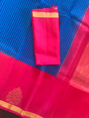Pure Silk Kanjivaram - Royal Blue Checkered Hot Pink