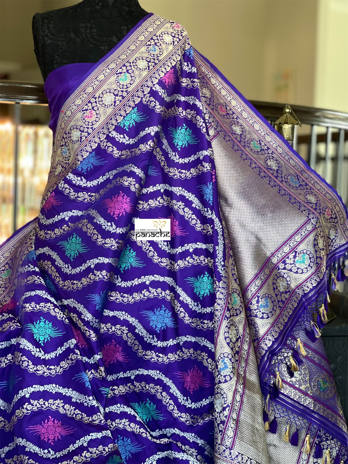 Pure Silk Kadwa Banarasi - Purple Multi Meenakari