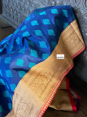 Pure Katan Silk Banarasi - Blue Firozi Antique Zari