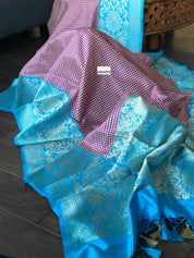 Katan Silk Banarasi - Off-white Purple Checks