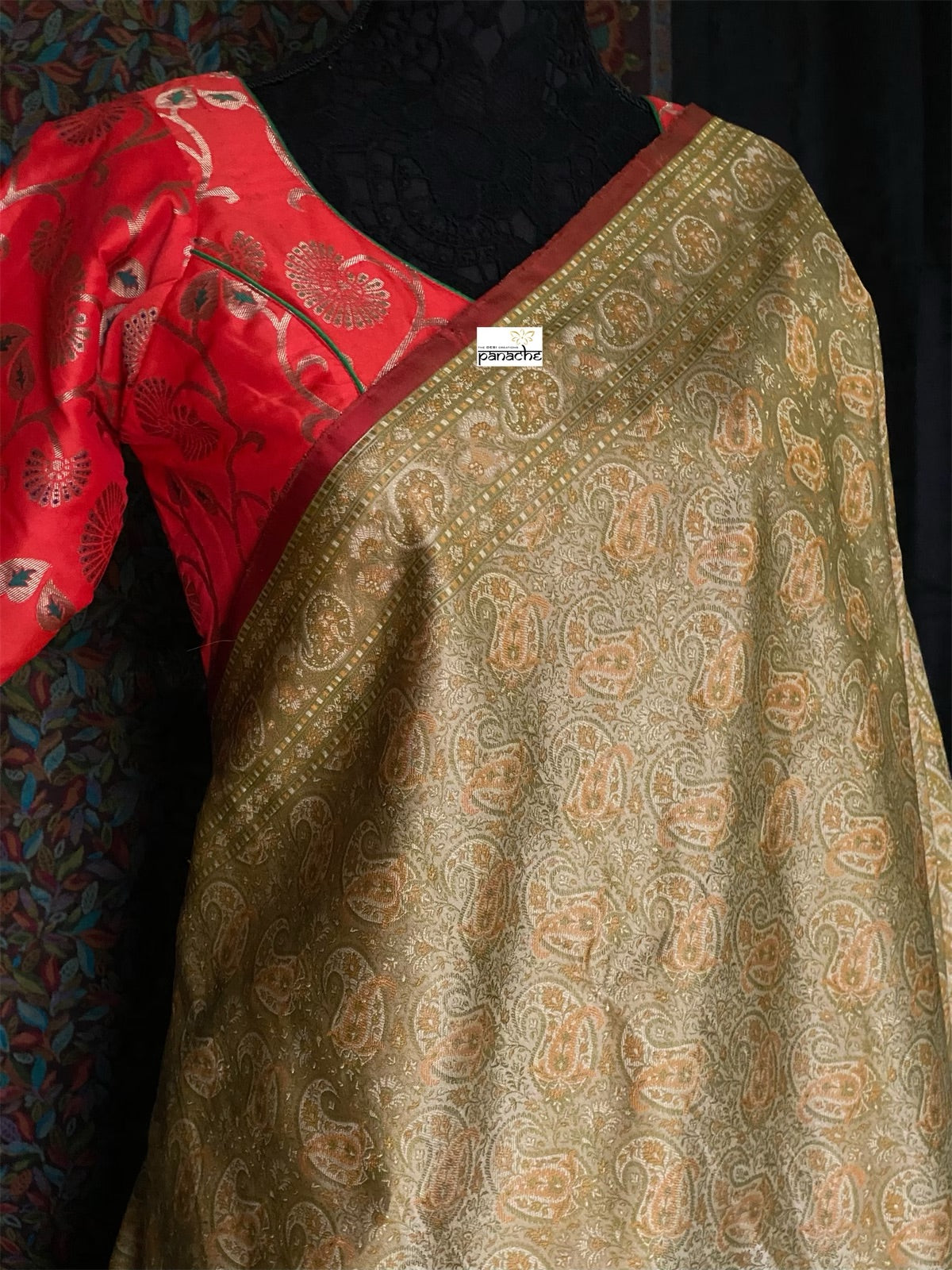 Pure Satin Silk Tanchoi Banarasi - Beige Grey Pista Green Kani Woven