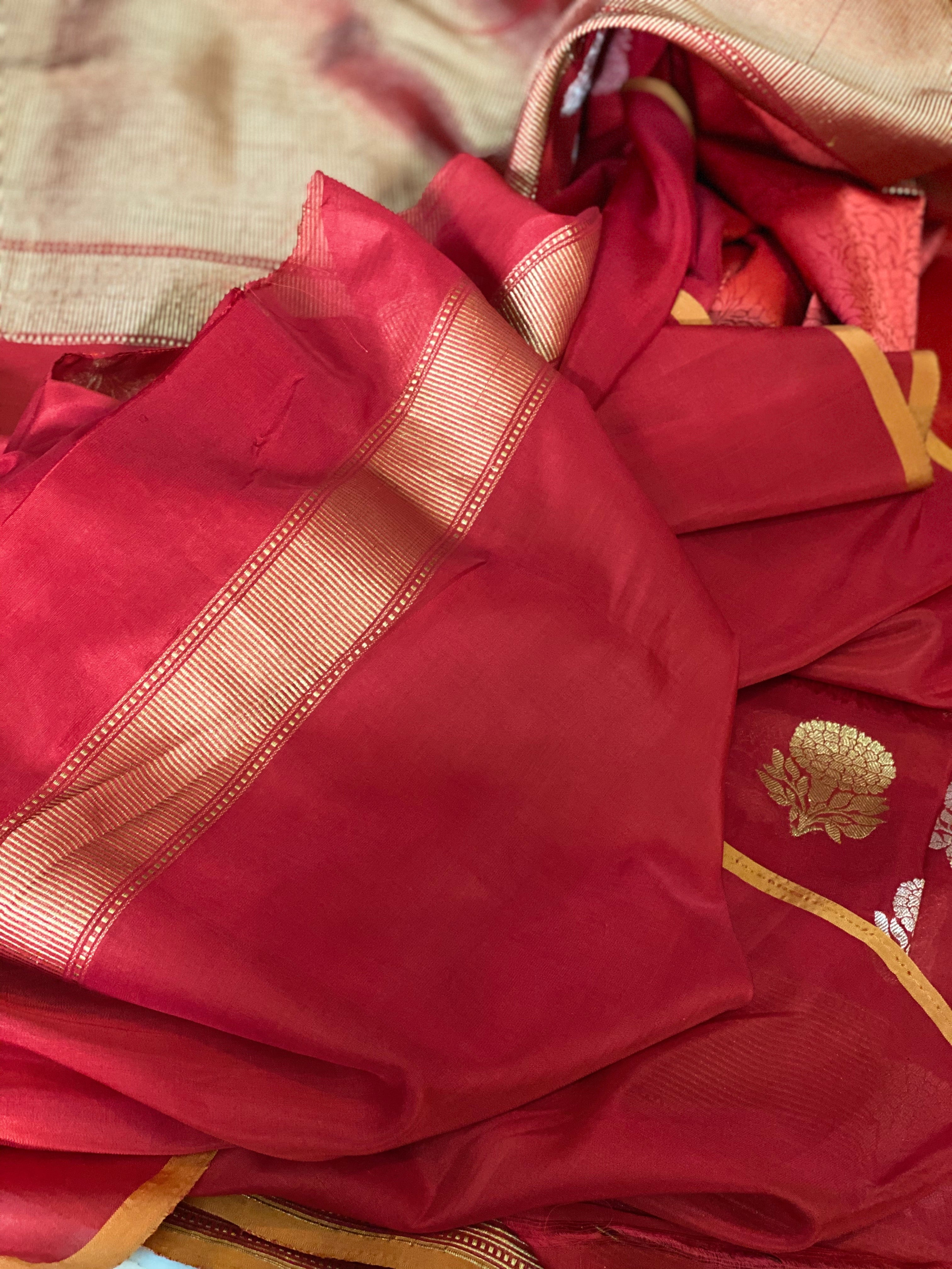 Pure Silk Tanchoi Banarasi - Reddish Rust Orange