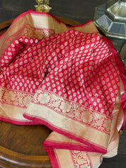 Pure Silk Banarasi - Red Buttidaar Antique Golden Zari
