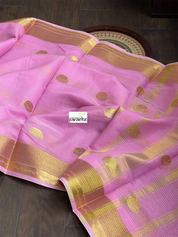 Cotton Silk Banaras Chanderi - Pink Zari Striped