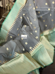 Organza Silk Banarasi - Grey Sea Green Kadwa Motifs