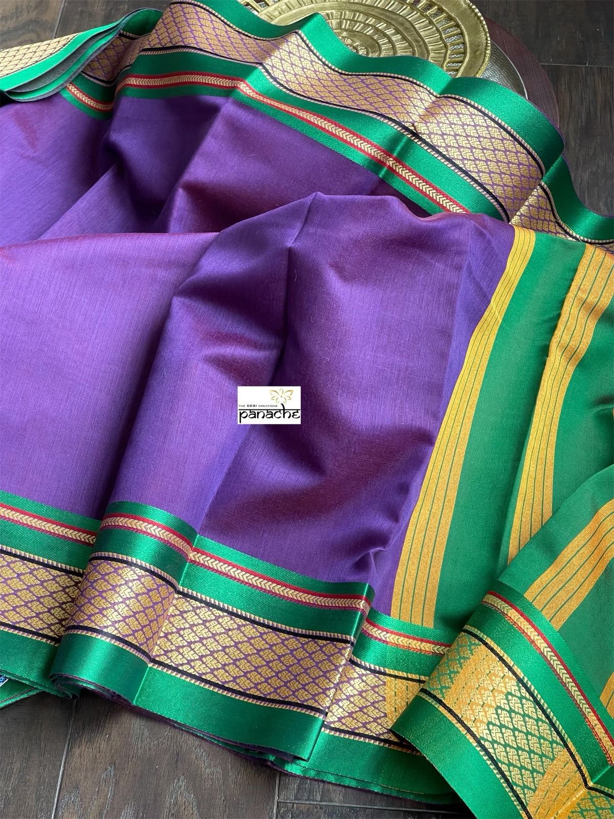 Cotton Silk irrikkal Border - Purple Green Woven