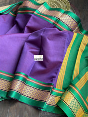Cotton Silk irrikkal Border - Purple Green Woven