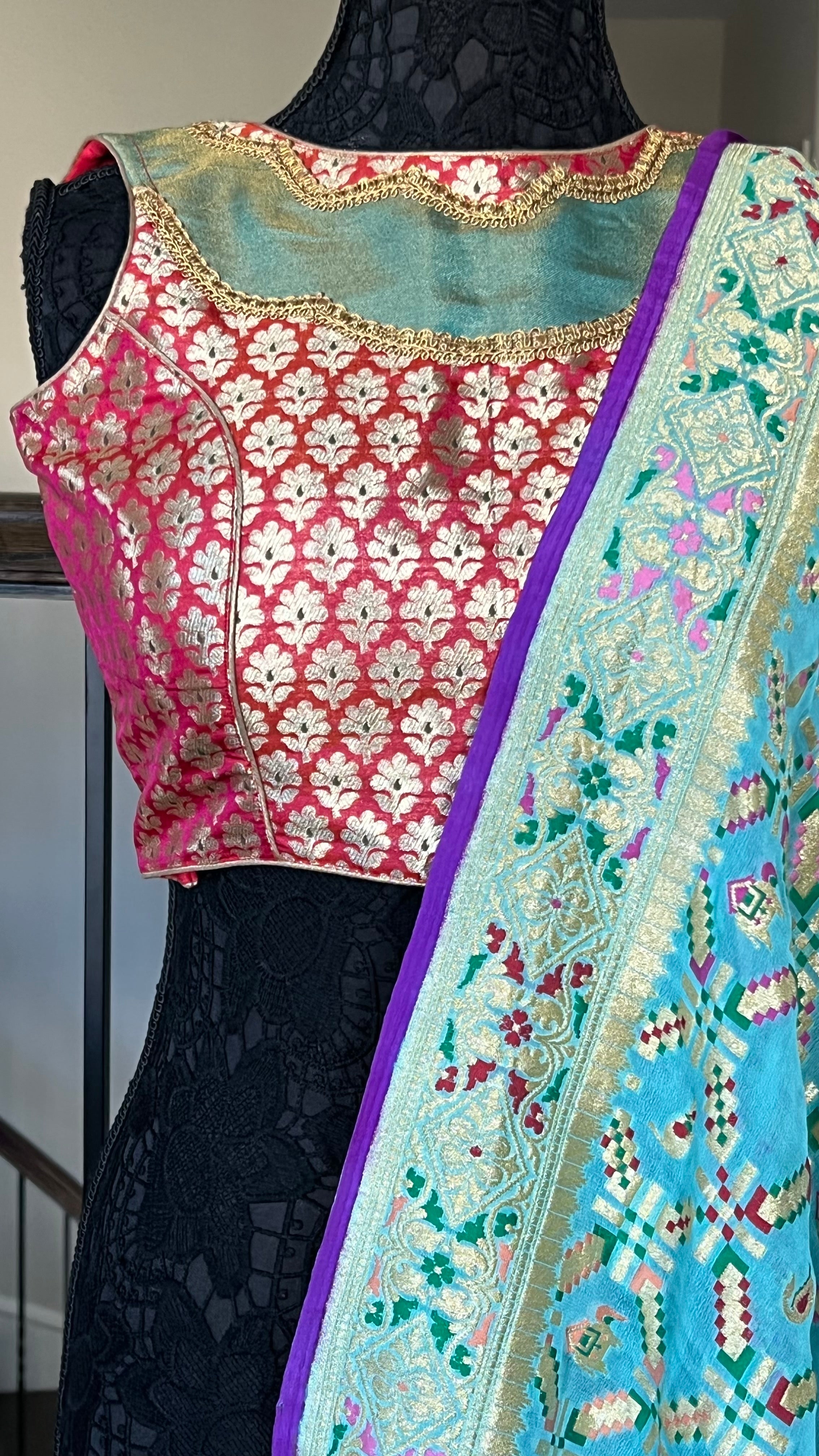 Designer Blouse - Raspberry Pink Meenakari