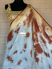 Khaddi Georgette Banarasi - Off-White Rust Brwon Tie-dye Khadhua Woven