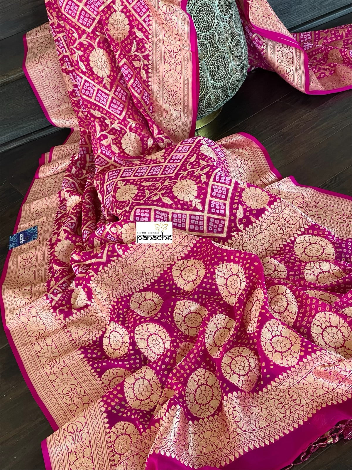 Bandhej Khaddi Georgette Banarasi - Magenta Pink