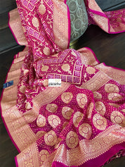 Bandhej Khaddi Georgette Banarasi - Magenta Pink