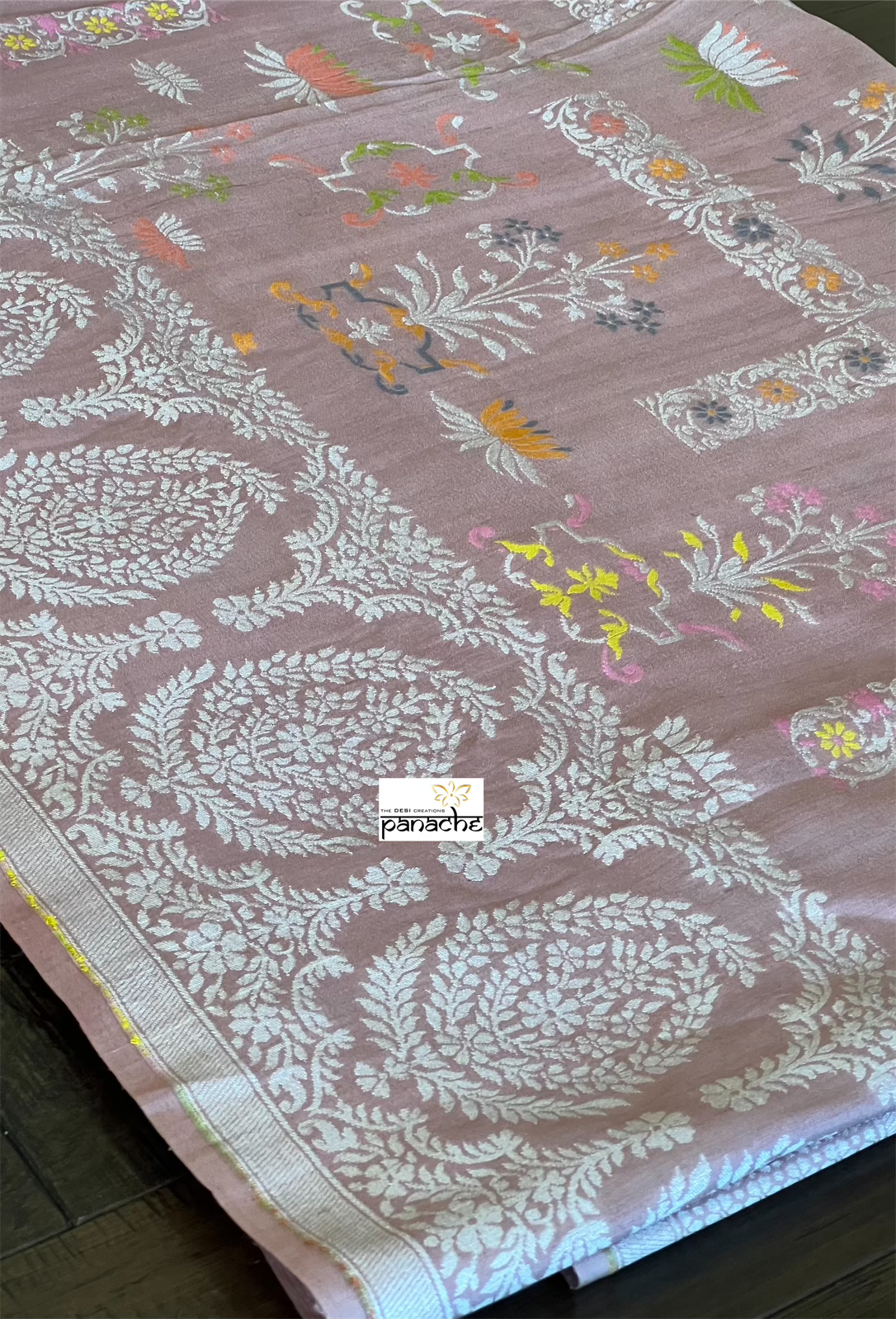 Tussar Silk Banarasi- Light Blush Pink Silver Zari