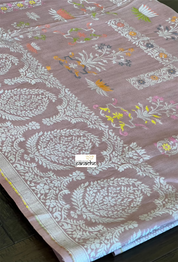 Tussar Silk Banarasi- Light Blush Pink Silver Zari