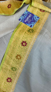 Khaddi Georgette Banarasi - Grey Green Meenakari