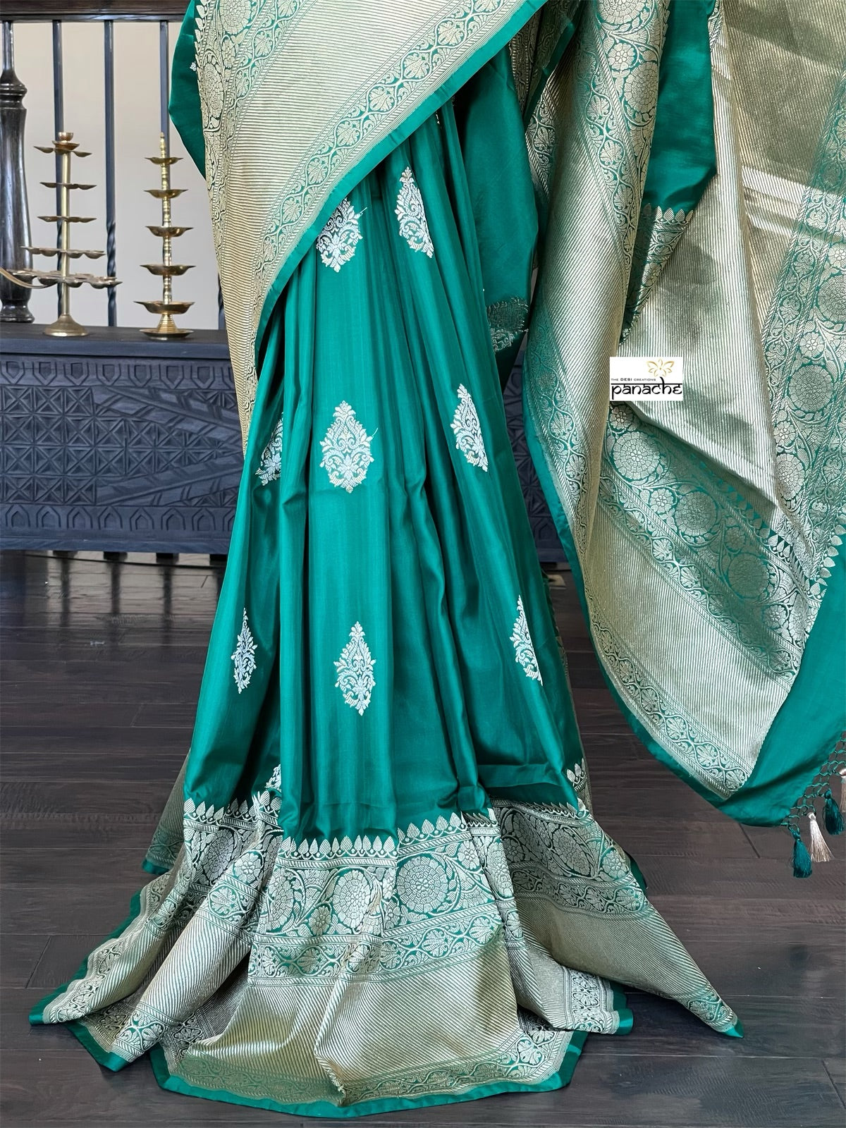 Pure Katan Silk Banarasi - Green Antique Zari
