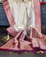 Pure Tussar Silk Banarasi - Beige Maroon