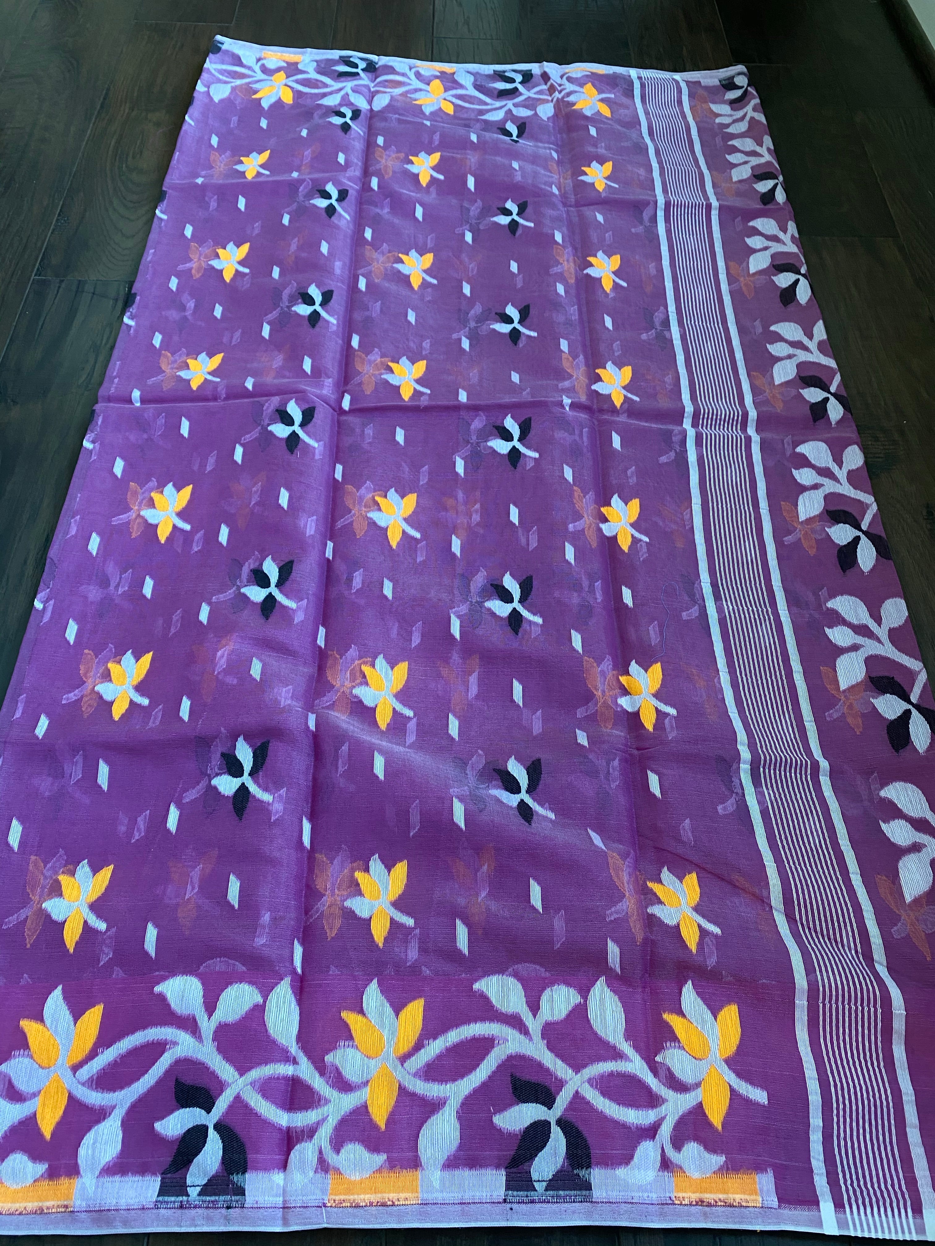 Soft Jamdaani- Violet Yellow Woven
